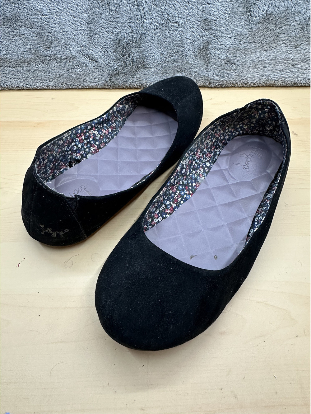 Jellypop Black Suede Ballet Flats with Floral Lining